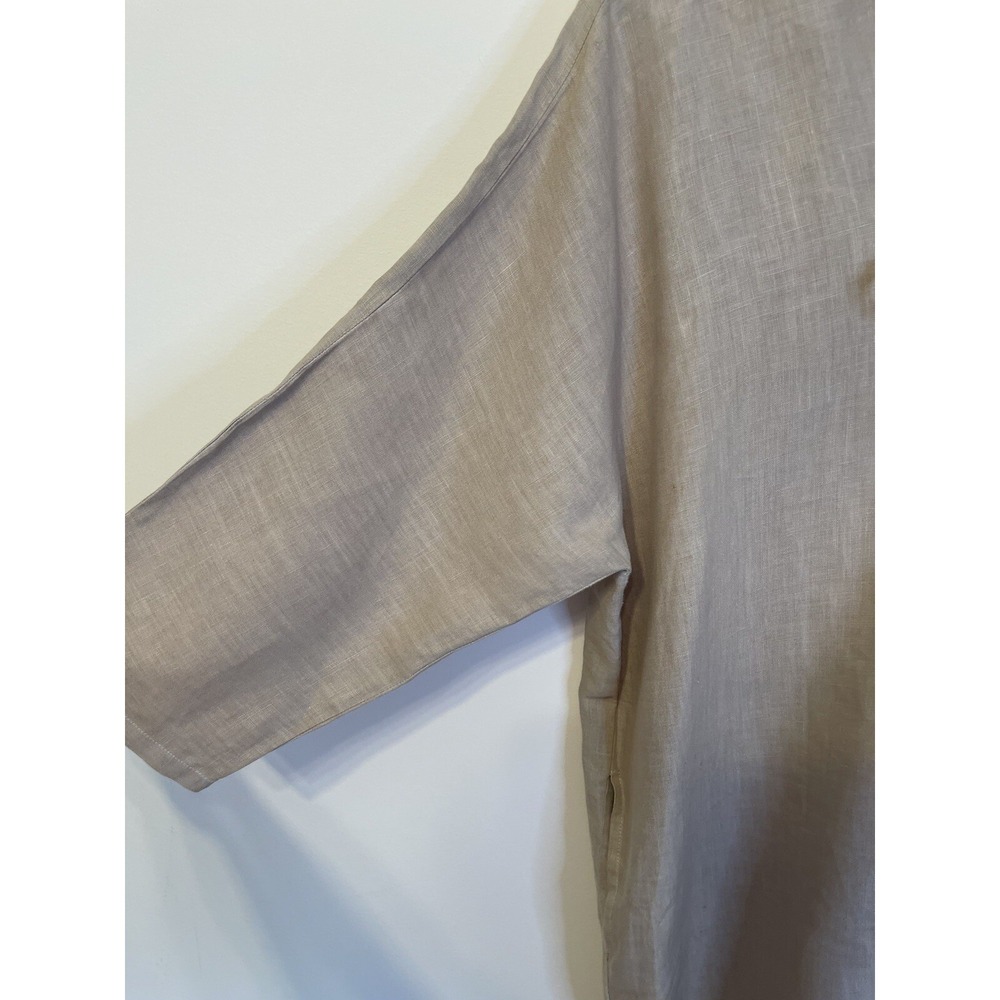 Three Dots 100% Linen Tunic Dress Lace Up Beige Oversized Lagenlook Coastal - Picture 3 of 8